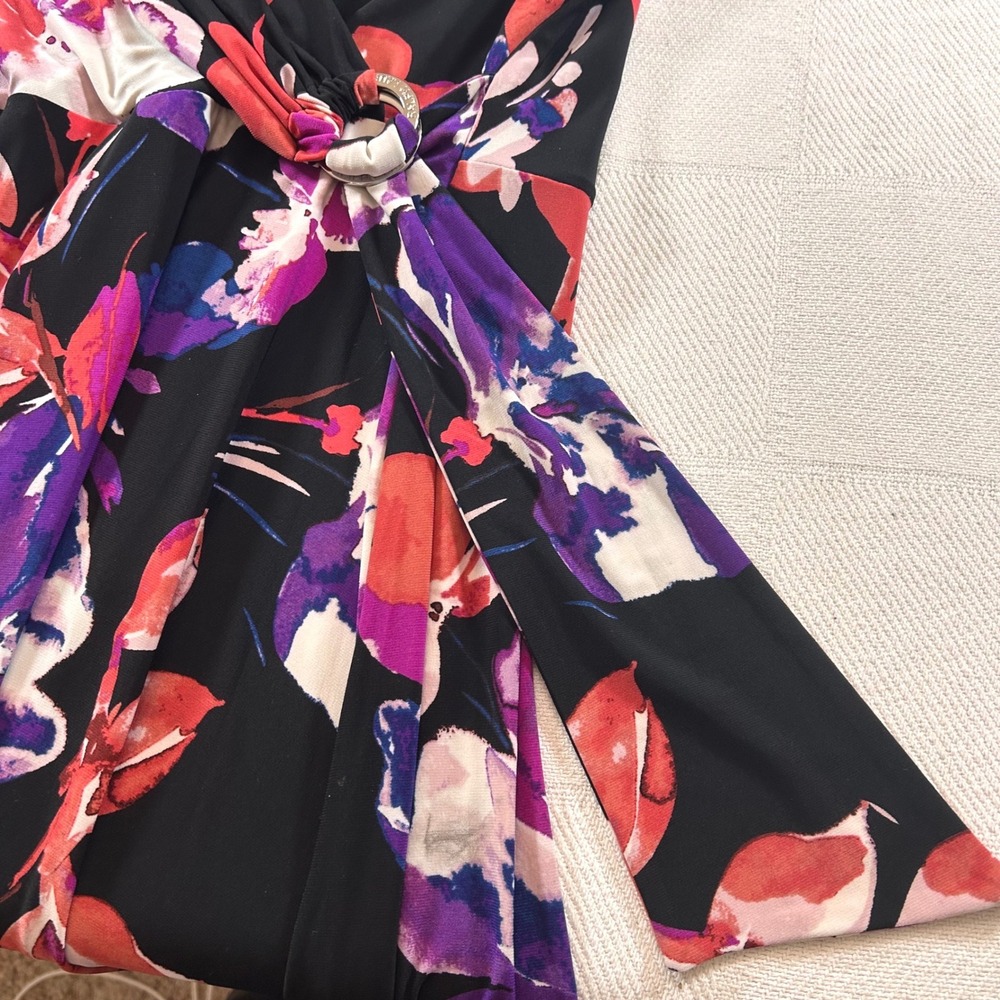 NWOT Lauren Ralph Lauren Floral Faux Wrap Dress Black Purple Coral Sz 8 KY Derby - Picture 7 of 10